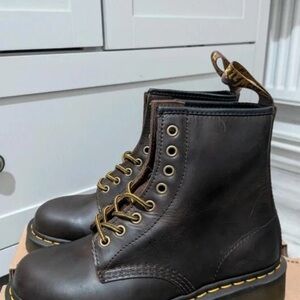 Dr. Martens Dark Brown Boots with Yellow Accents